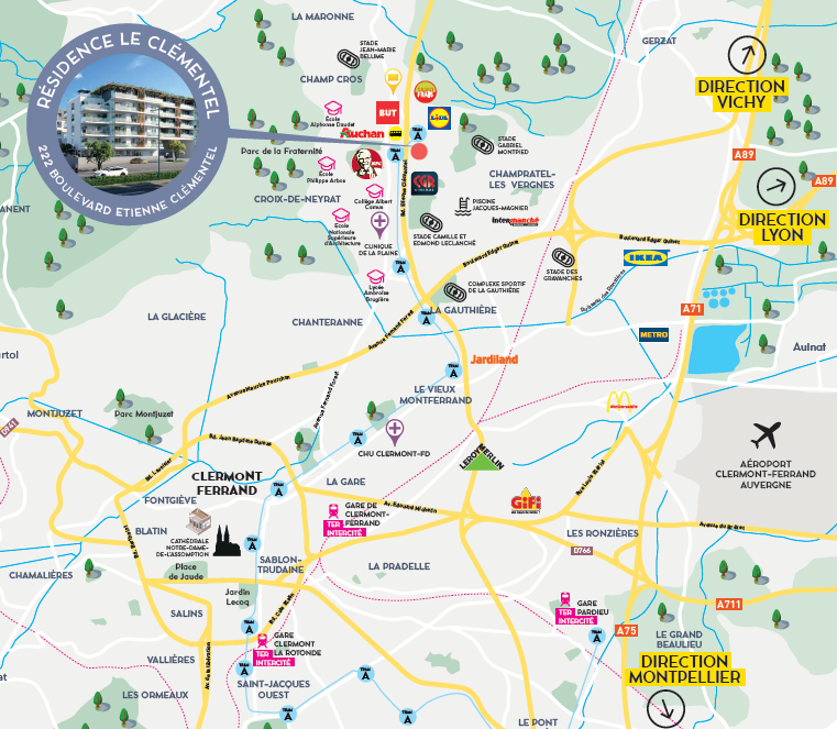 Plan de situation du Clémentel à Clermont-Ferrand
