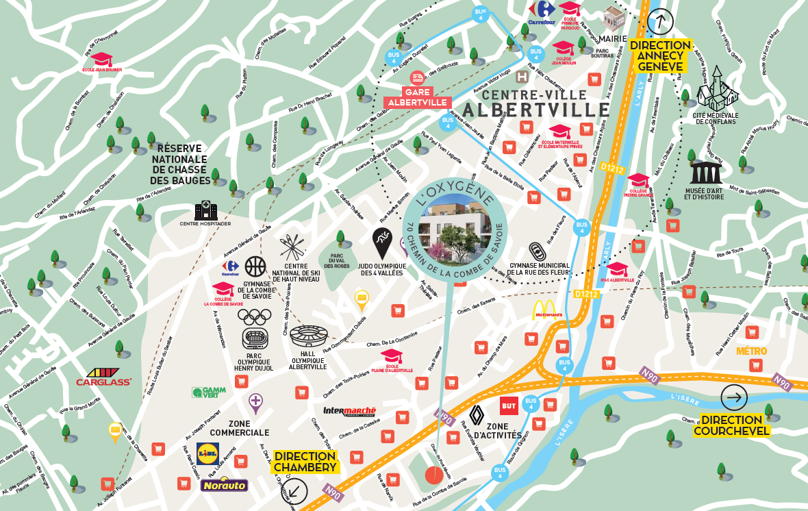 Plan de situation de L’Oxygène à Albertville